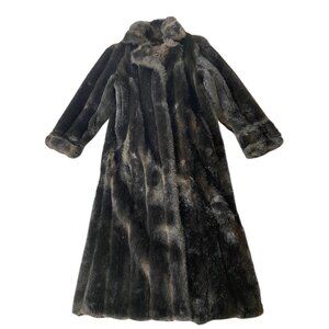 Vintage Gallery Dark Brown Faux Fur Long Coat Made In U.S.A. Small